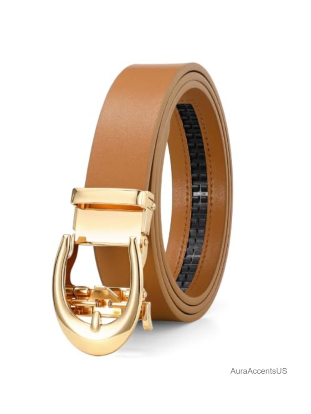 Women's Faux Leather Ratchet Belt with Automatic Sliding Buckle 1.2 Inch